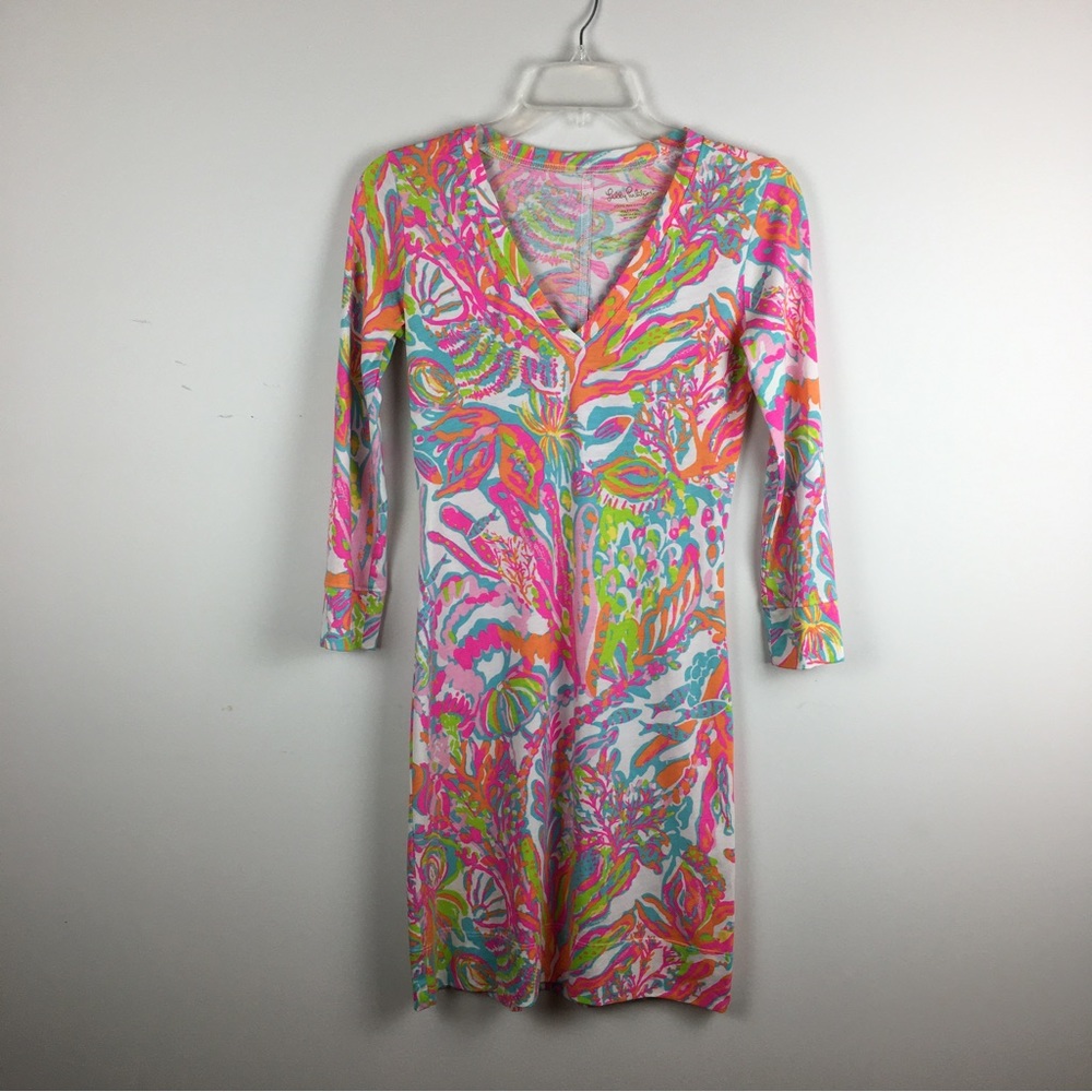 NWOT Lilly Pulitzer Sheath Dress 100% Pima Cotton Scuba To Cuba Coral Reef Multi - Picture 2 of 13